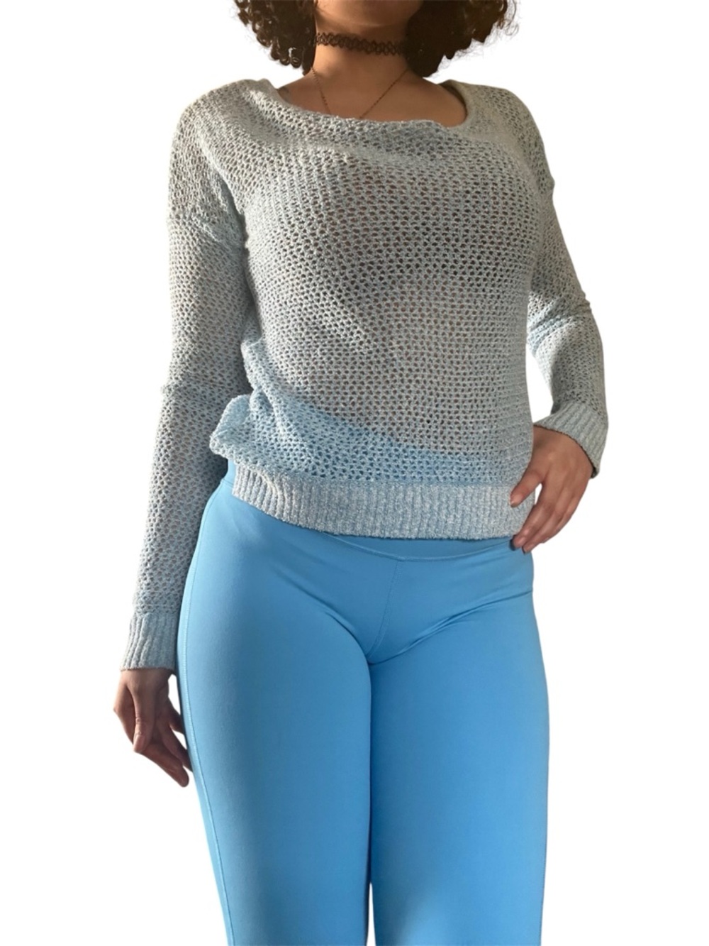 Light Blue Open-Knit Women’s Sweater